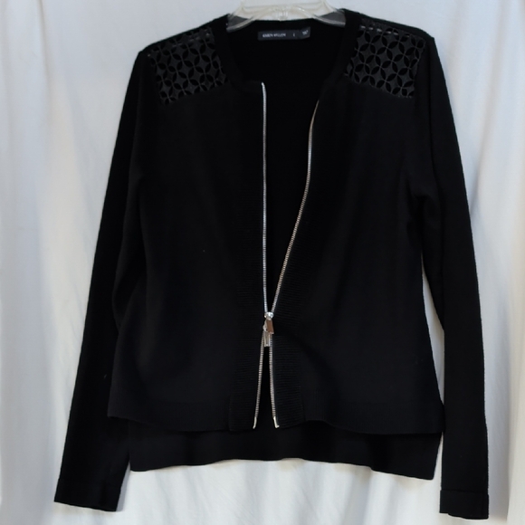 Karen Millen black zip front cardigan with cutout details - Picture 3 of 8